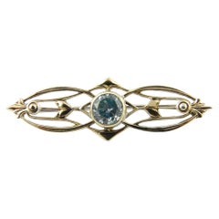 12 Karat White Gold and Sterling Silver Blue Gemstone Pin or Brooch