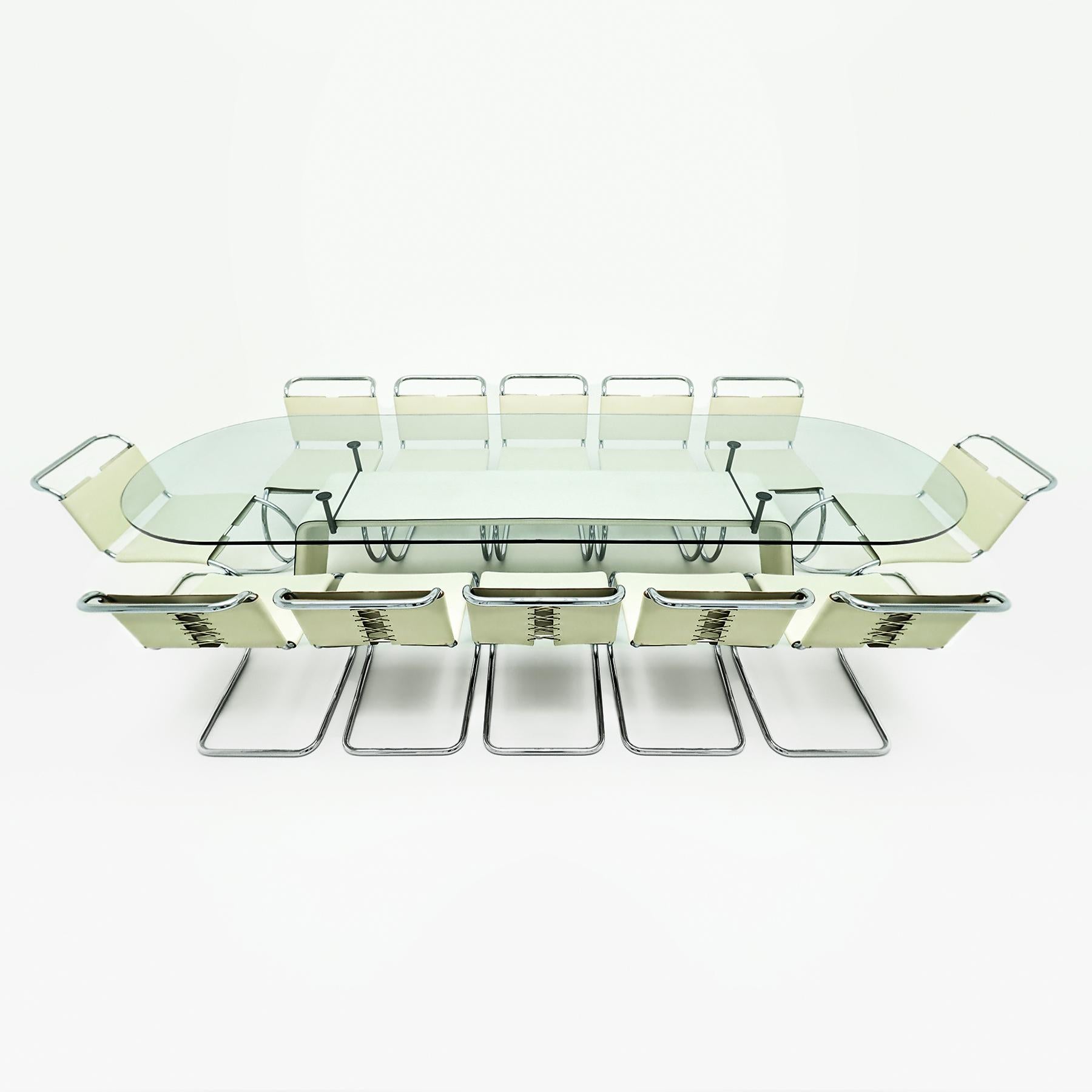 Bauhaus 12 Knoll, Mies van der Rohe MR10 chairs matched to a Matteo Grassi dining table