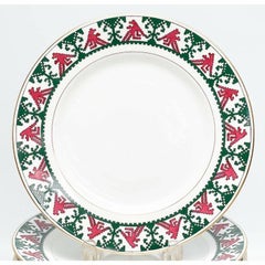 12 Kornilov Bros Imperial Russian Porcelain Plates Red & Green, c. 1910