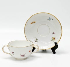 12 KPM Berlin German Hand Painted Porcelain Bouillon Bowls & Underplates c. 190