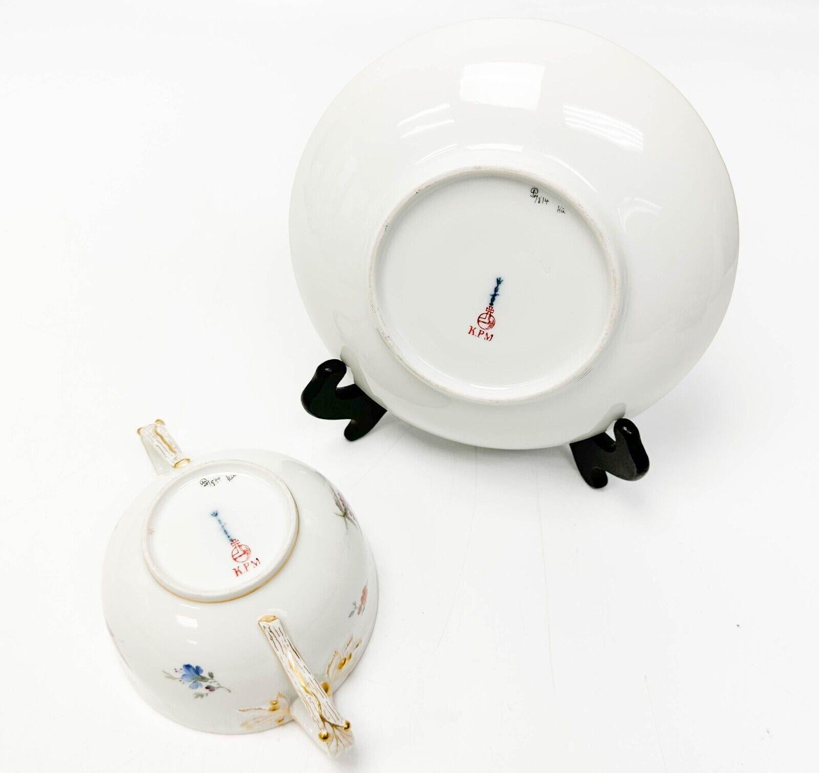  12 KPM Berlin German Hand Painted Porcelain Bouillon Bowls & Underplates c. 190 For Sale 1