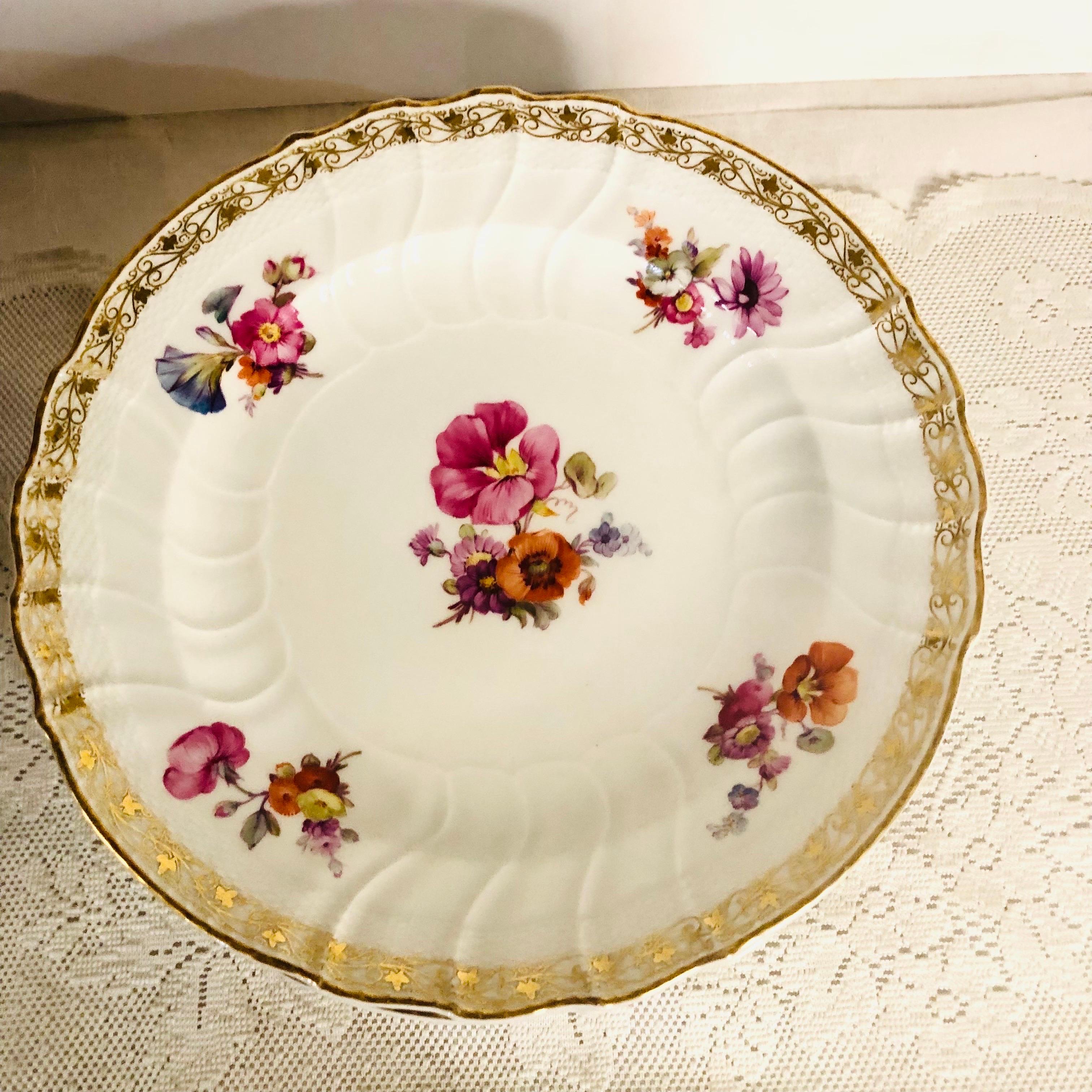 12 KPM Dinner Plates, Each Hand-Painted with a Different Central Flower Bouquet For Sale 3
