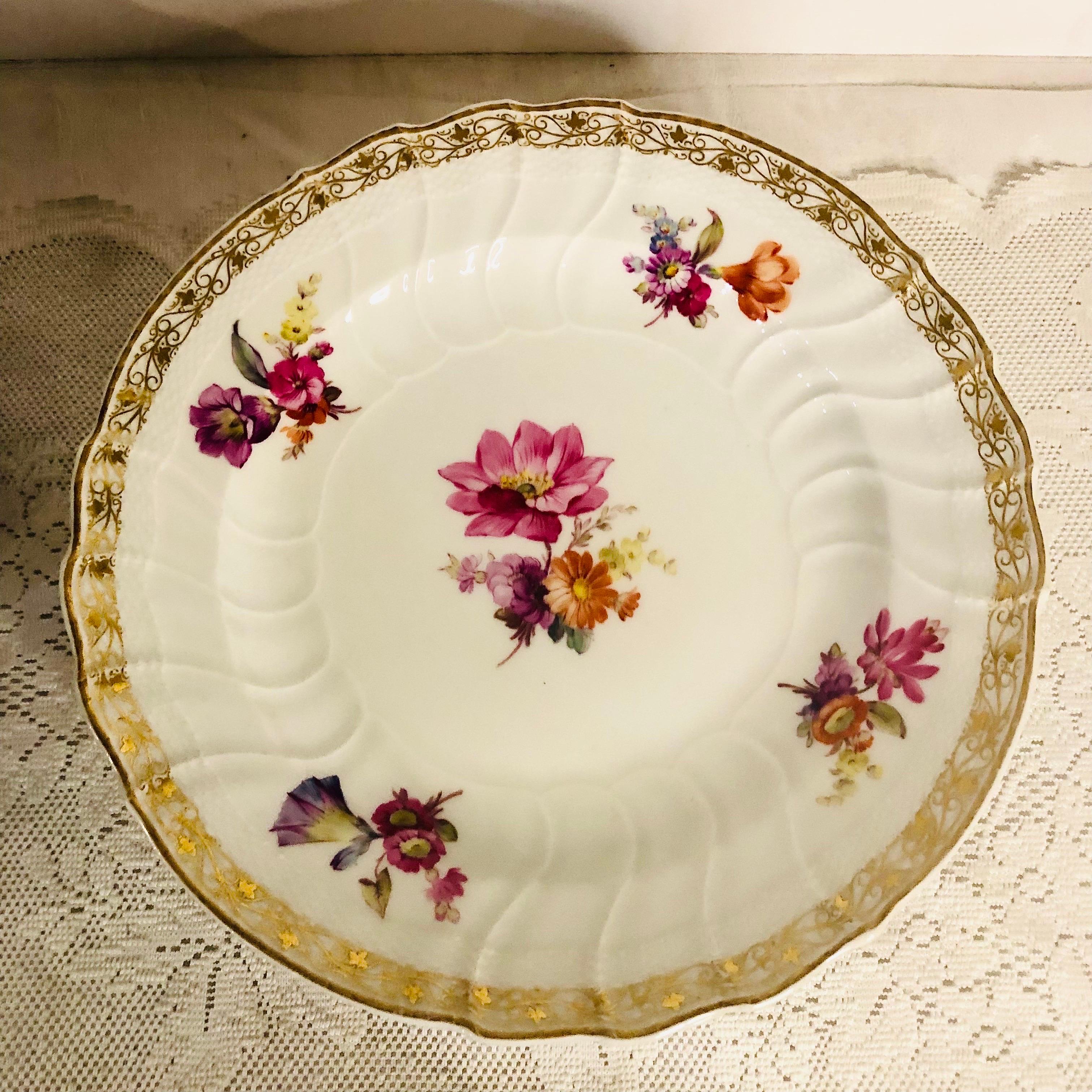12 KPM Dinner Plates, Each Hand-Painted with a Different Central Flower Bouquet For Sale 5