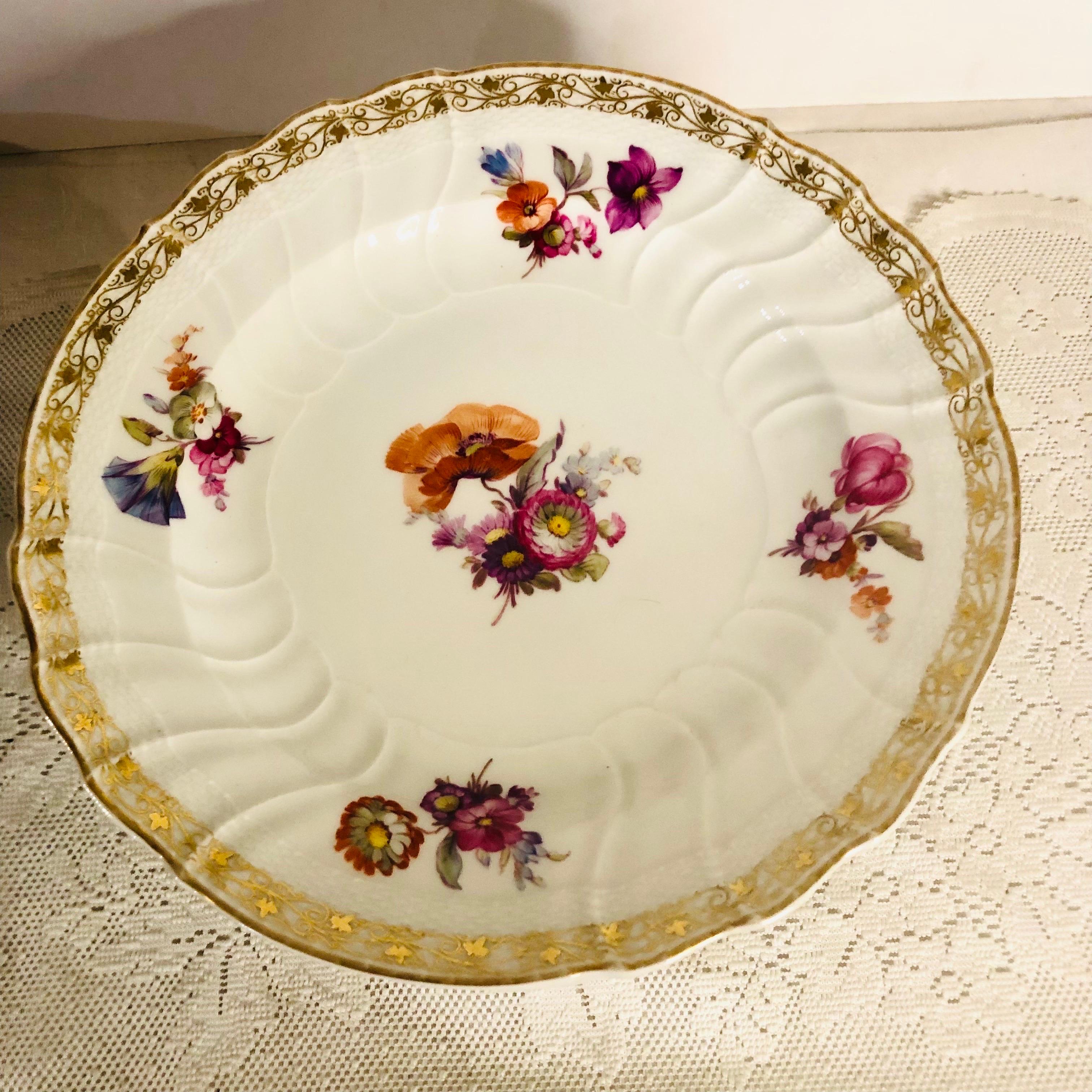 12 KPM Dinner Plates, Each Hand-Painted with a Different Central Flower Bouquet For Sale 7