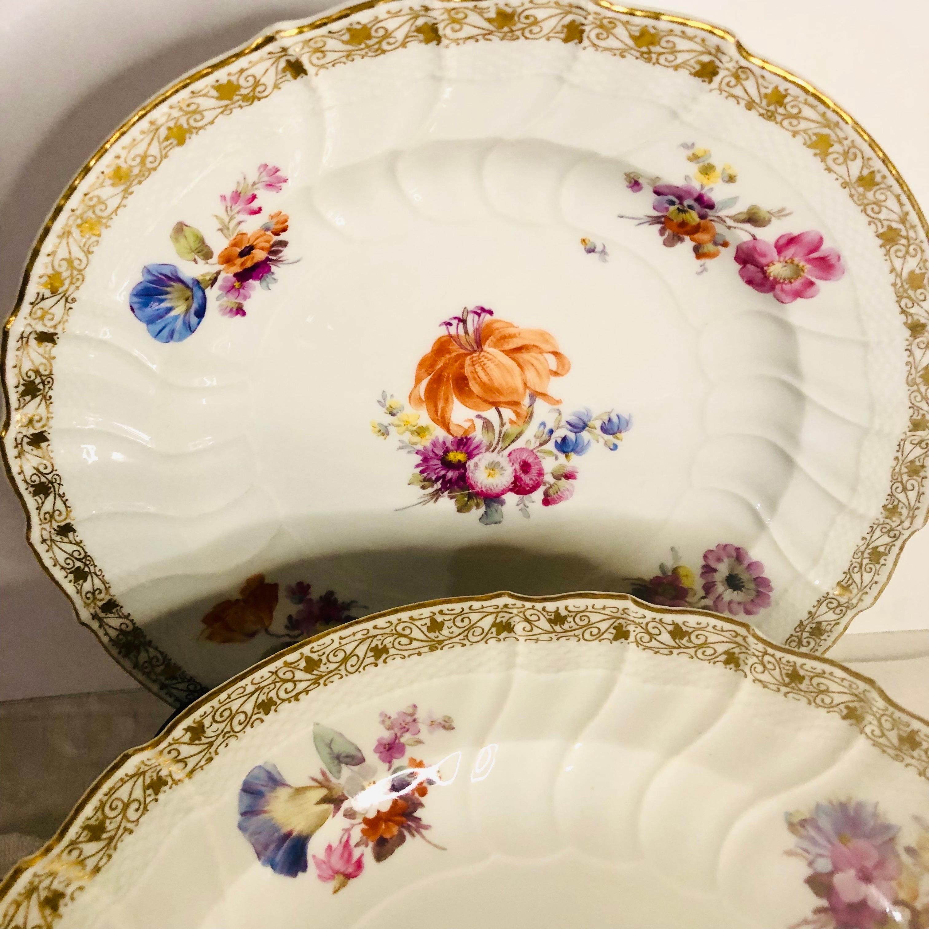 12 KPM Dinner Plates, Each Hand-Painted with a Different Central Flower Bouquet For Sale 8