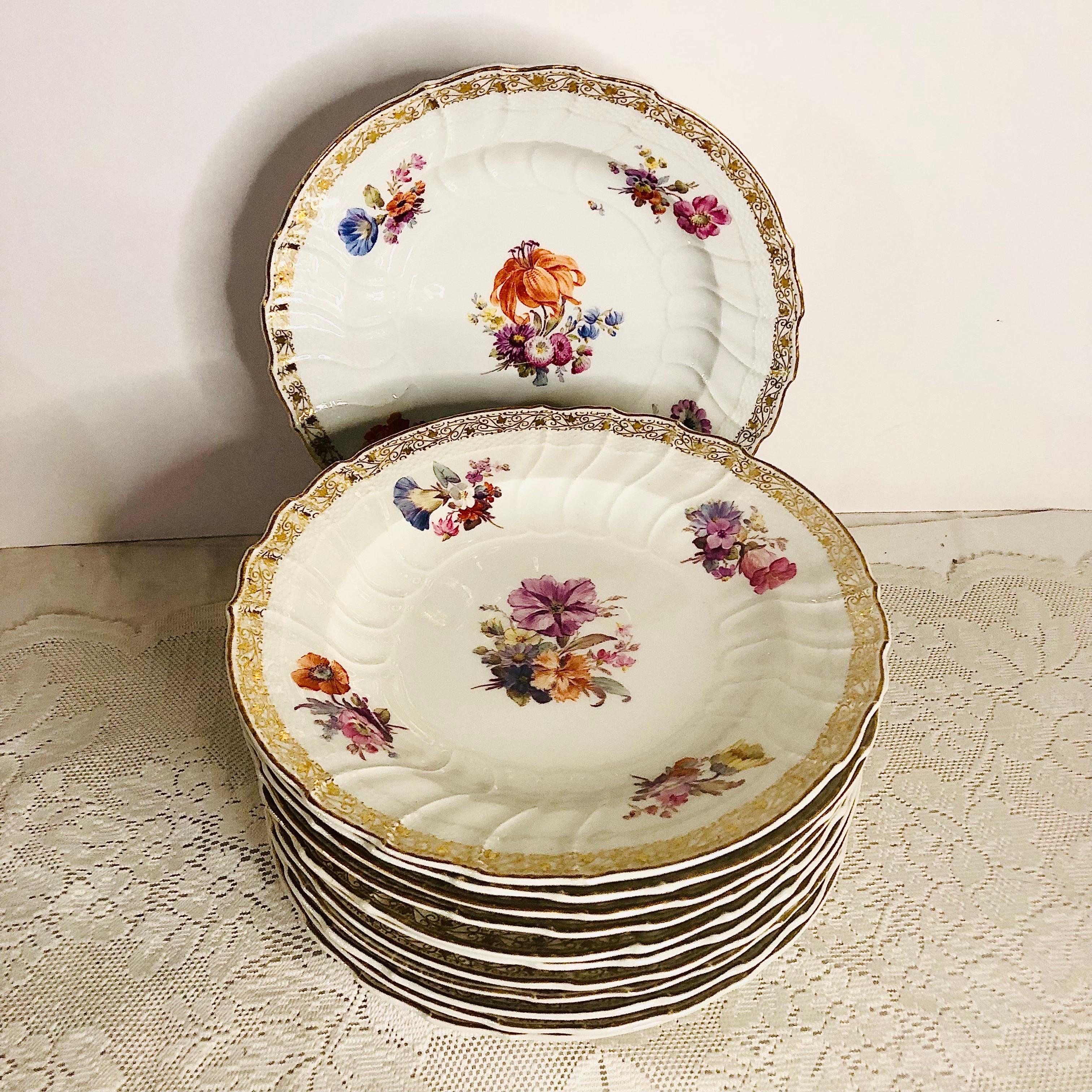 12 KPM Dinner Plates, Each Hand-Painted with a Different Central Flower Bouquet For Sale 10