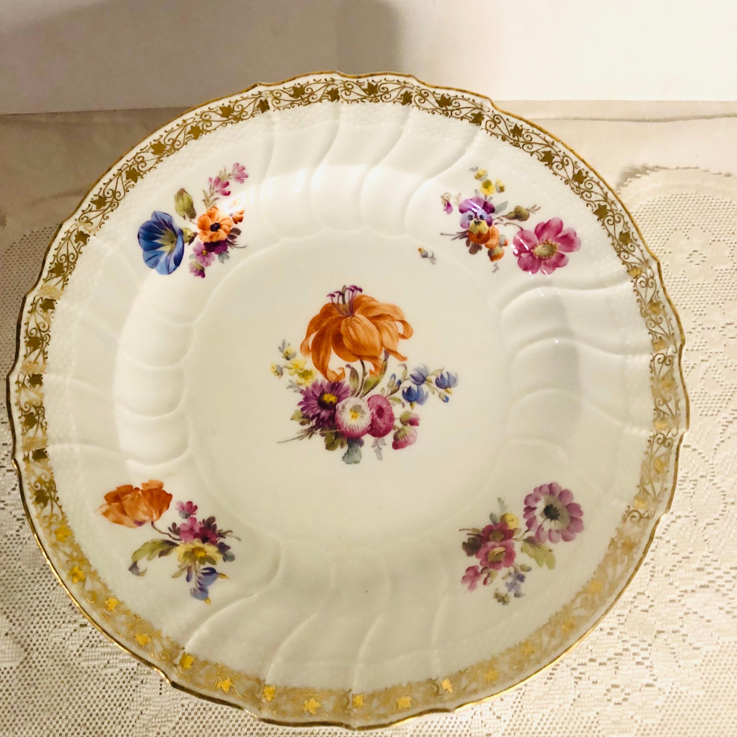 12 KPM Dinner Plates, Each Hand-Painted with a Different Central Flower Bouquet For Sale 11