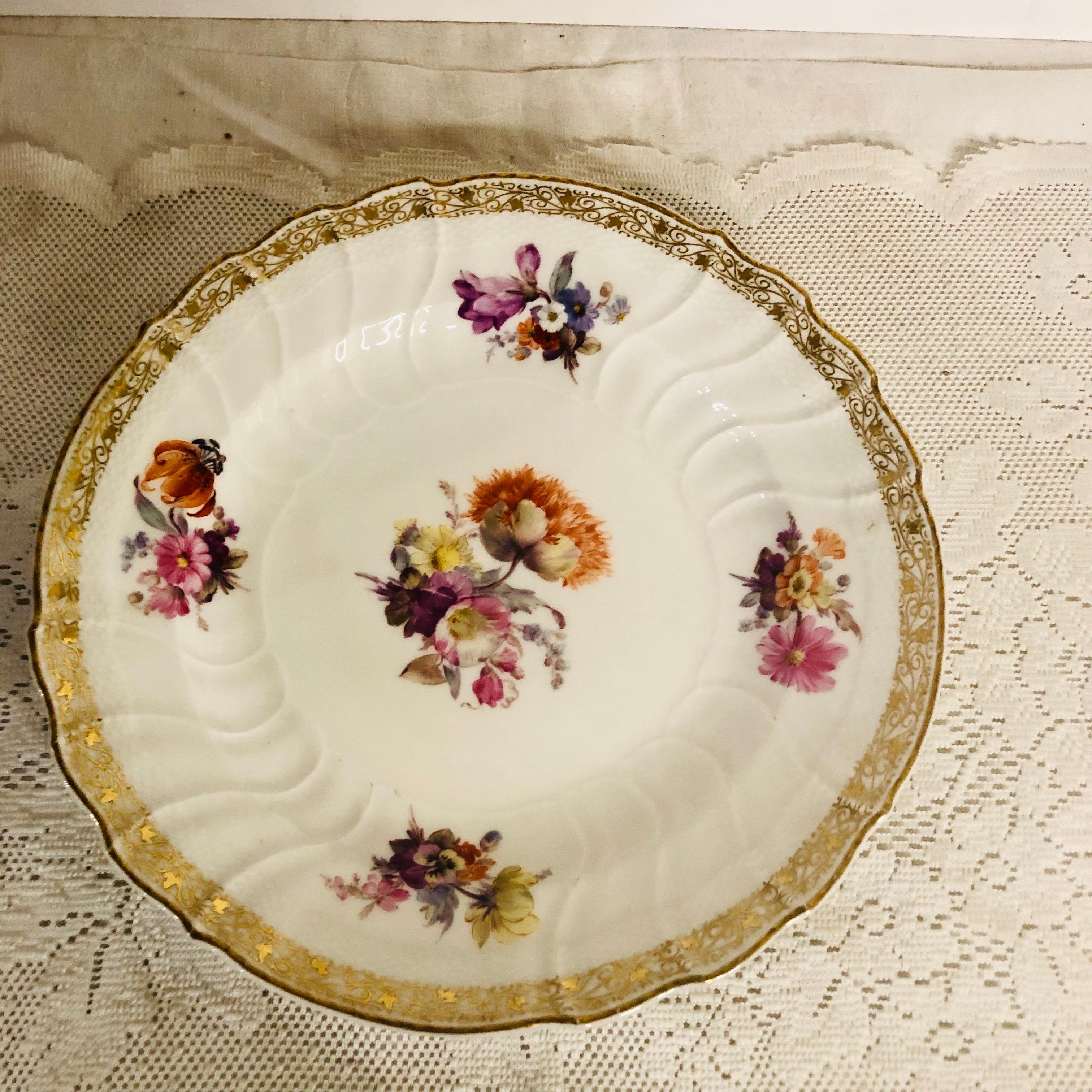 German 12 KPM Dinner Plates, Each Hand-Painted with a Different Central Flower Bouquet For Sale