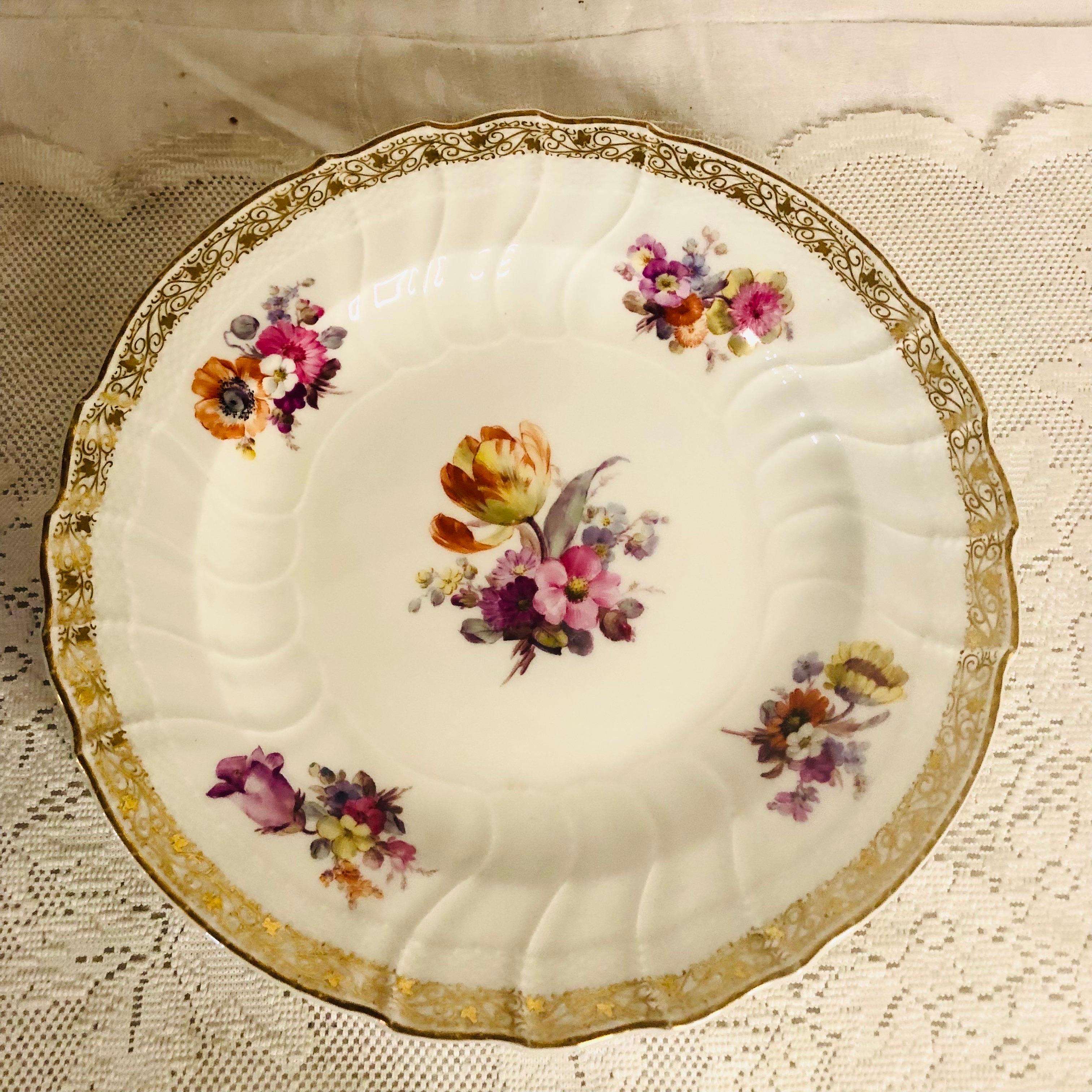 20th Century 12 KPM Dinner Plates, Each Hand-Painted with a Different Central Flower Bouquet For Sale