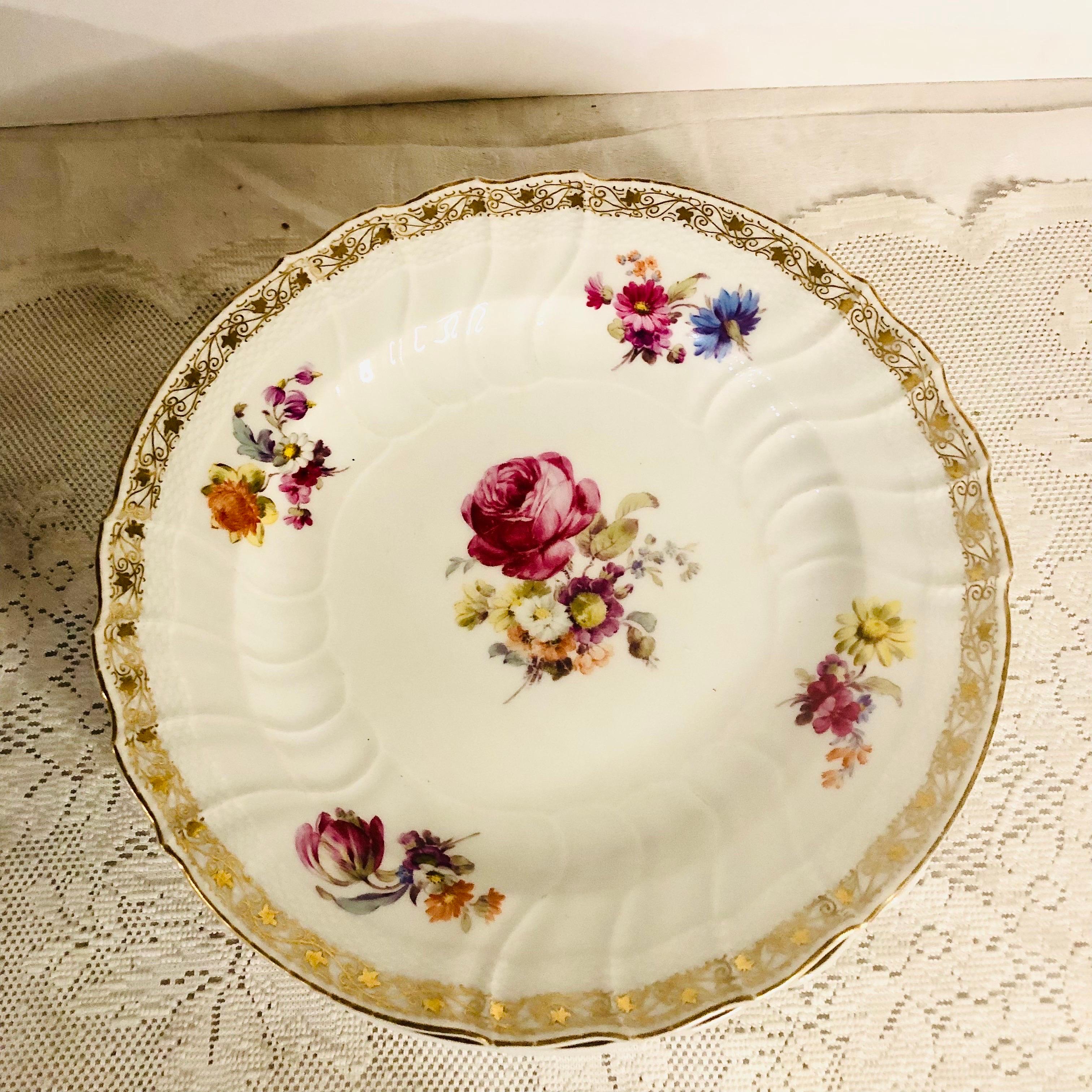 12 KPM Dinner Plates, Each Hand-Painted with a Different Central Flower Bouquet For Sale 1