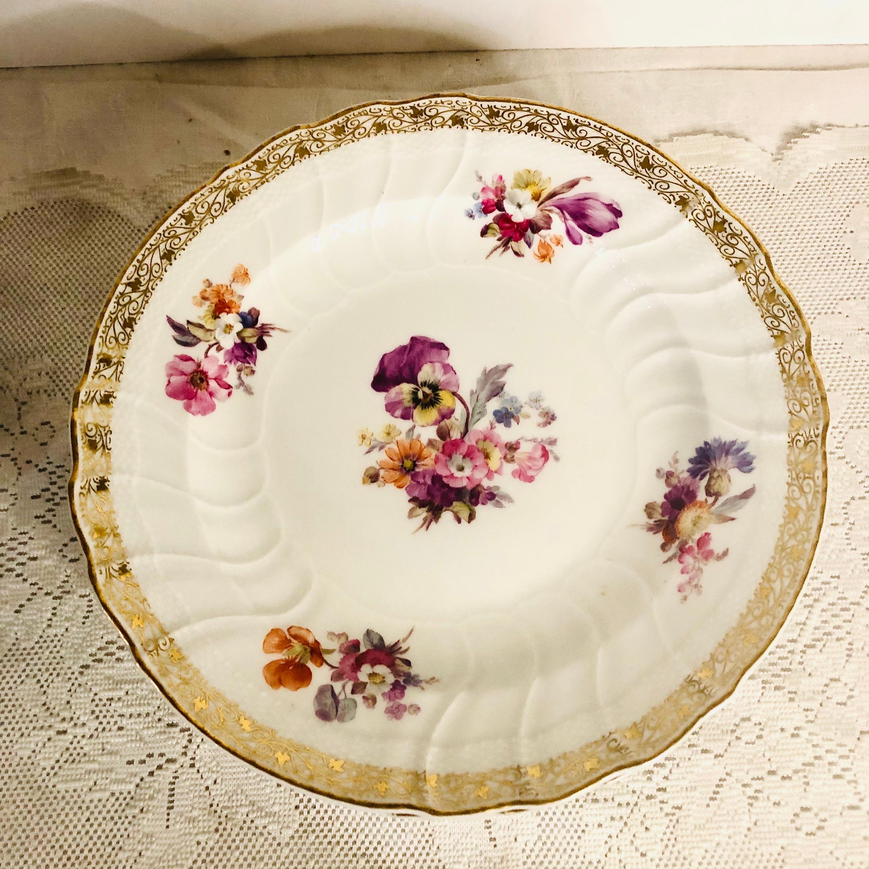 12 KPM Dinner Plates, Each Hand-Painted with a Different Central Flower Bouquet For Sale 2
