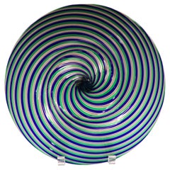 12" Large Murano A Canne Ritorte Glass Vintage Italian Swirl Bowl Gold Flakes