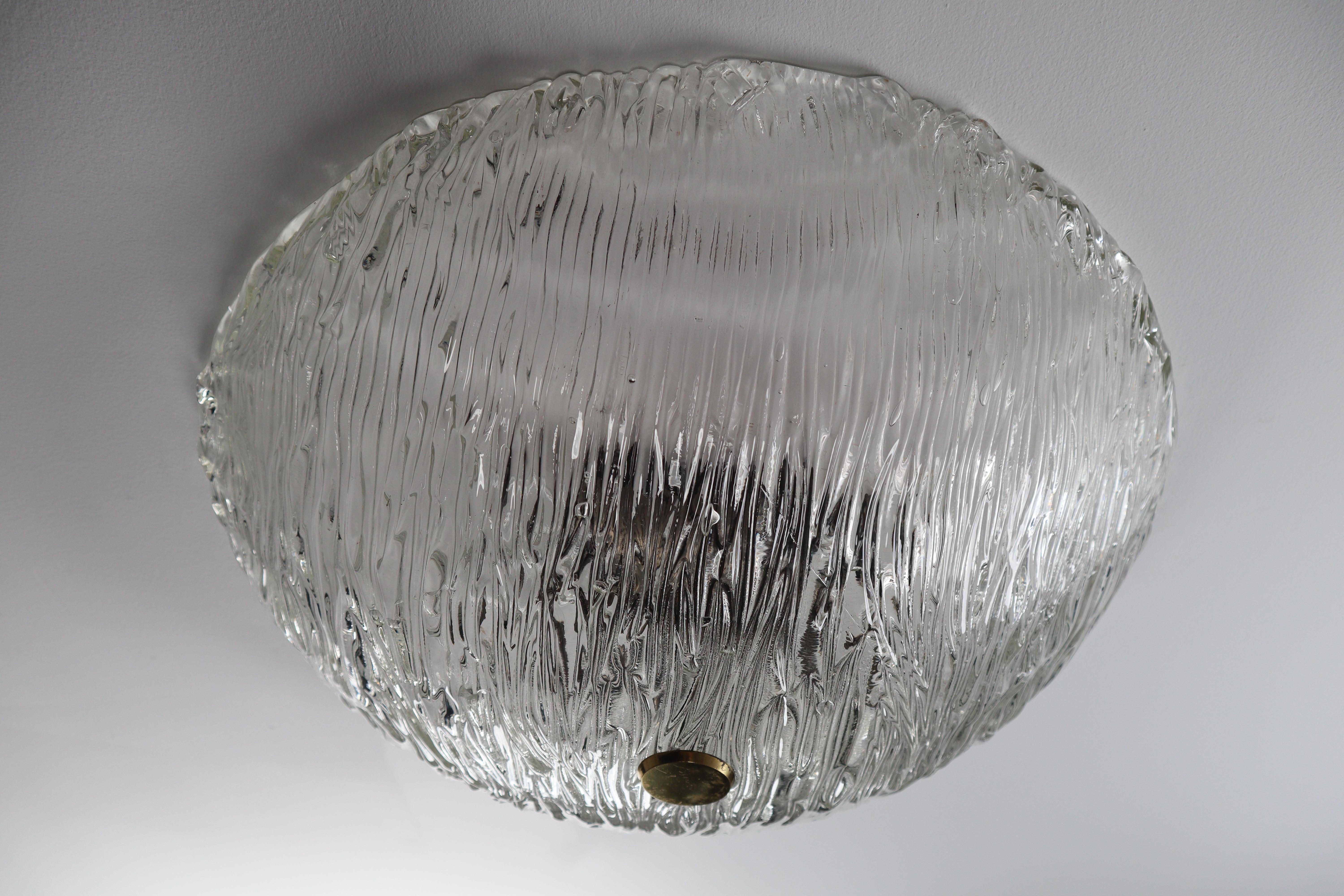 12 Large Round Modernist Textured Ice Glass Flush Mounts or Wall Lights, 1960s 6