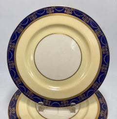 12 Lenox Porcelain Dinner Plates, circa 1920, Cobalt Blue and Gilt