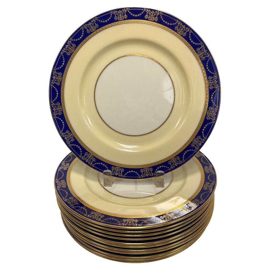  12 Lenox Porcelain Dinner Plates, circa 1920, Cobalt Blue and Gilt For Sale