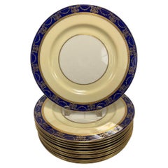  12 Lenox Porcelain Dinner Plates, circa 1920, Cobalt Blue and Gilt
