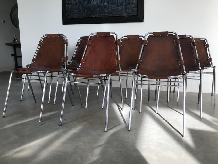 12 Les Arcs Dining Chairs Chosen by Charlotte Perriand for les Arcs France 1960s For Sale 6