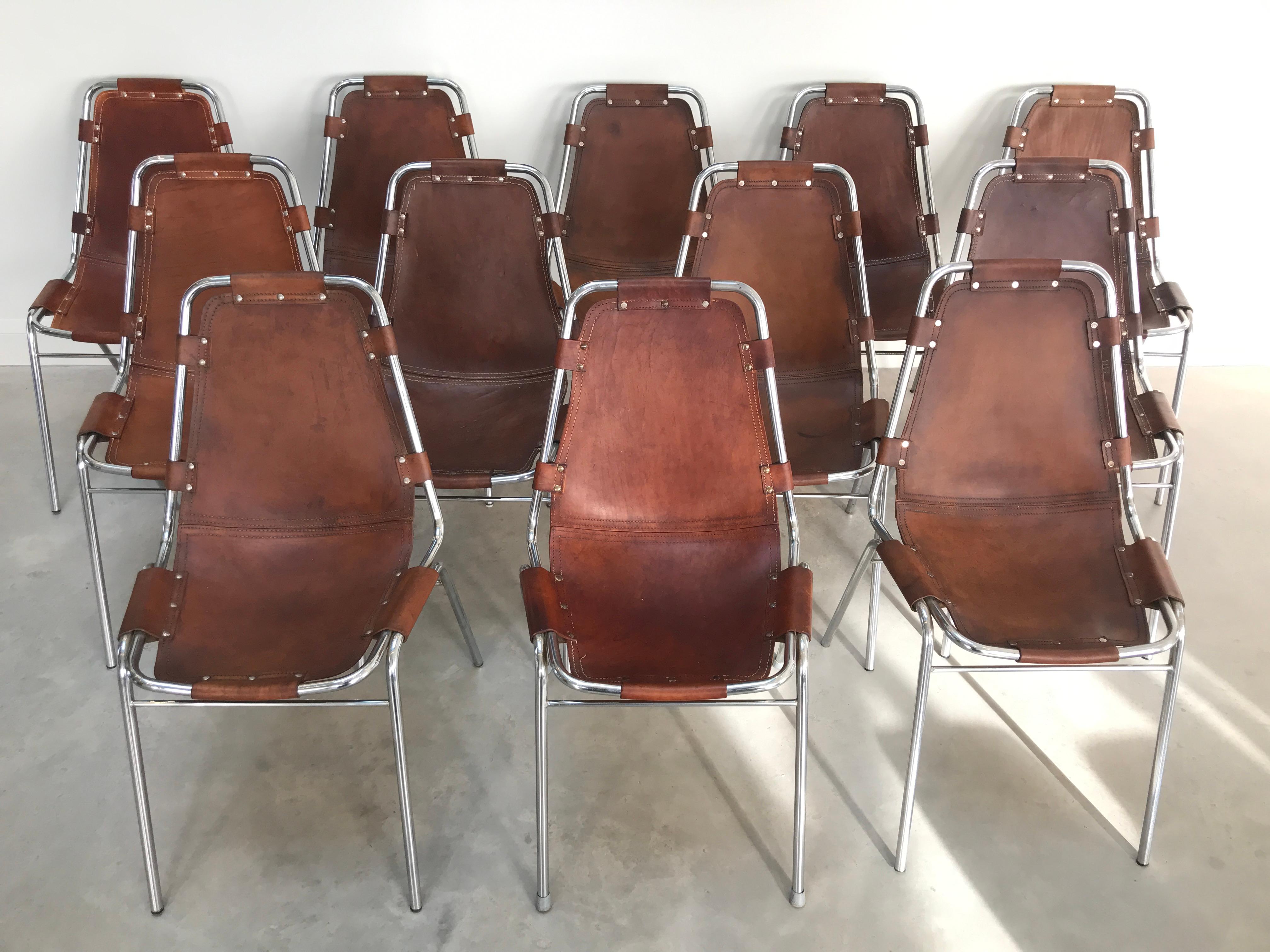 12 Les Arcs Dining Chairs Chosen by Charlotte Perriand for les Arcs France 1960s In Good Condition For Sale In Markington, GB