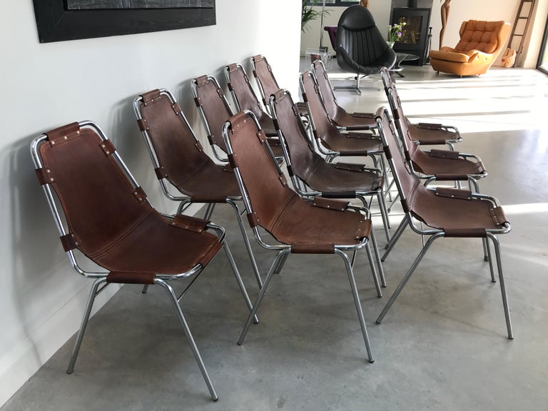 12 Les Arcs Dining Chairs Chosen by Charlotte Perriand for les Arcs France 1960s For Sale 1