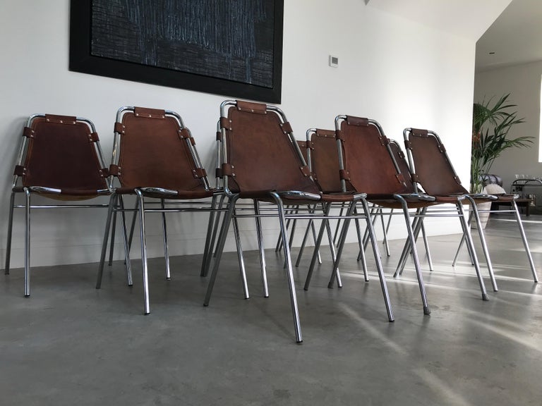 12 Les Arcs Dining Chairs Chosen by Charlotte Perriand for les Arcs France 1960s For Sale 2
