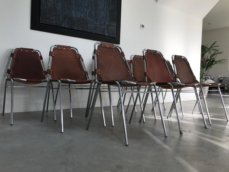 12 Les Arcs Dining Chairs Chosen by Charlotte Perriand for les Arcs France 1960s For Sale 3