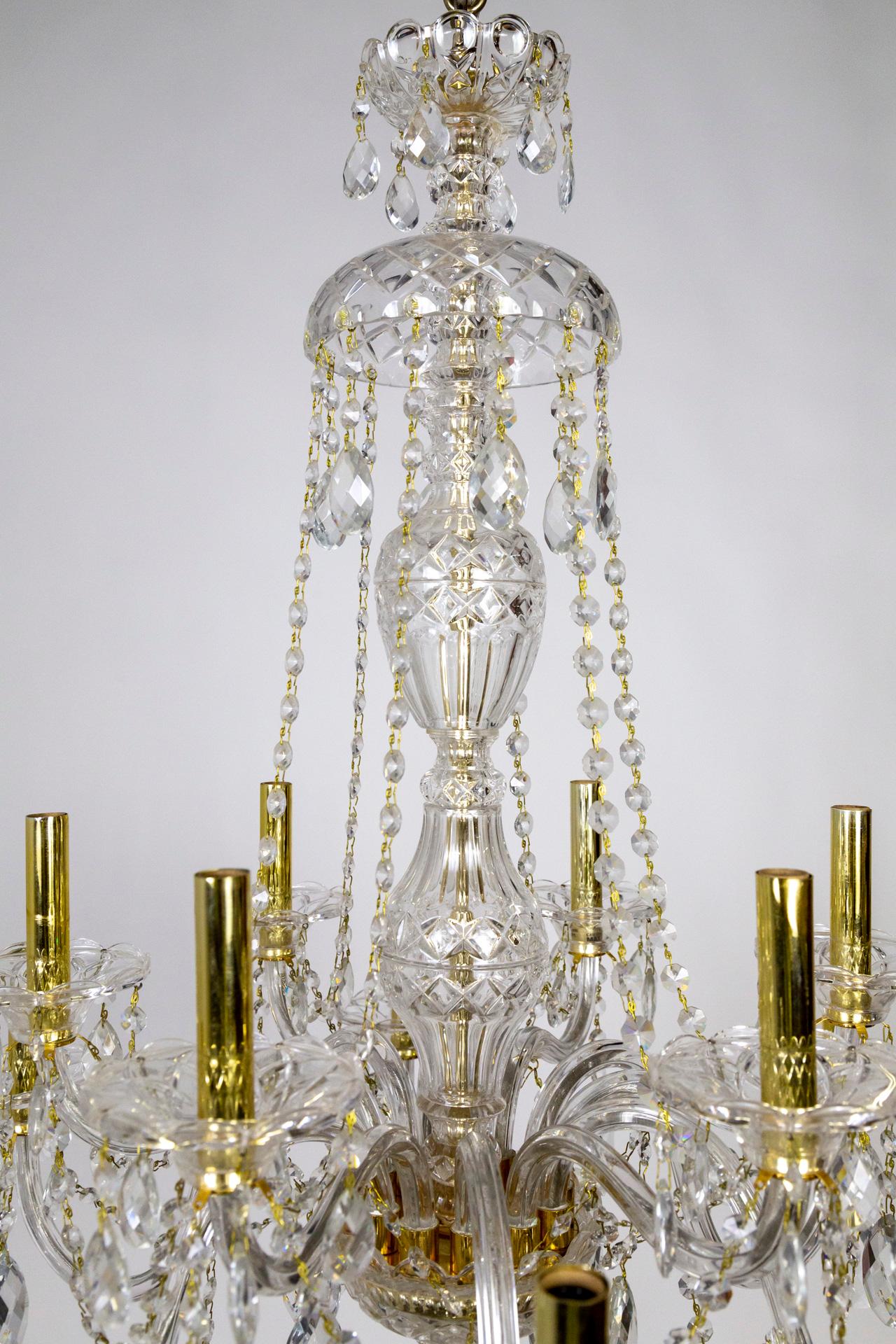 12-Light 2-Tier Bohemian Glass Chandelier w/ Gold Tone Candle Covers In Good Condition For Sale In San Francisco, CA