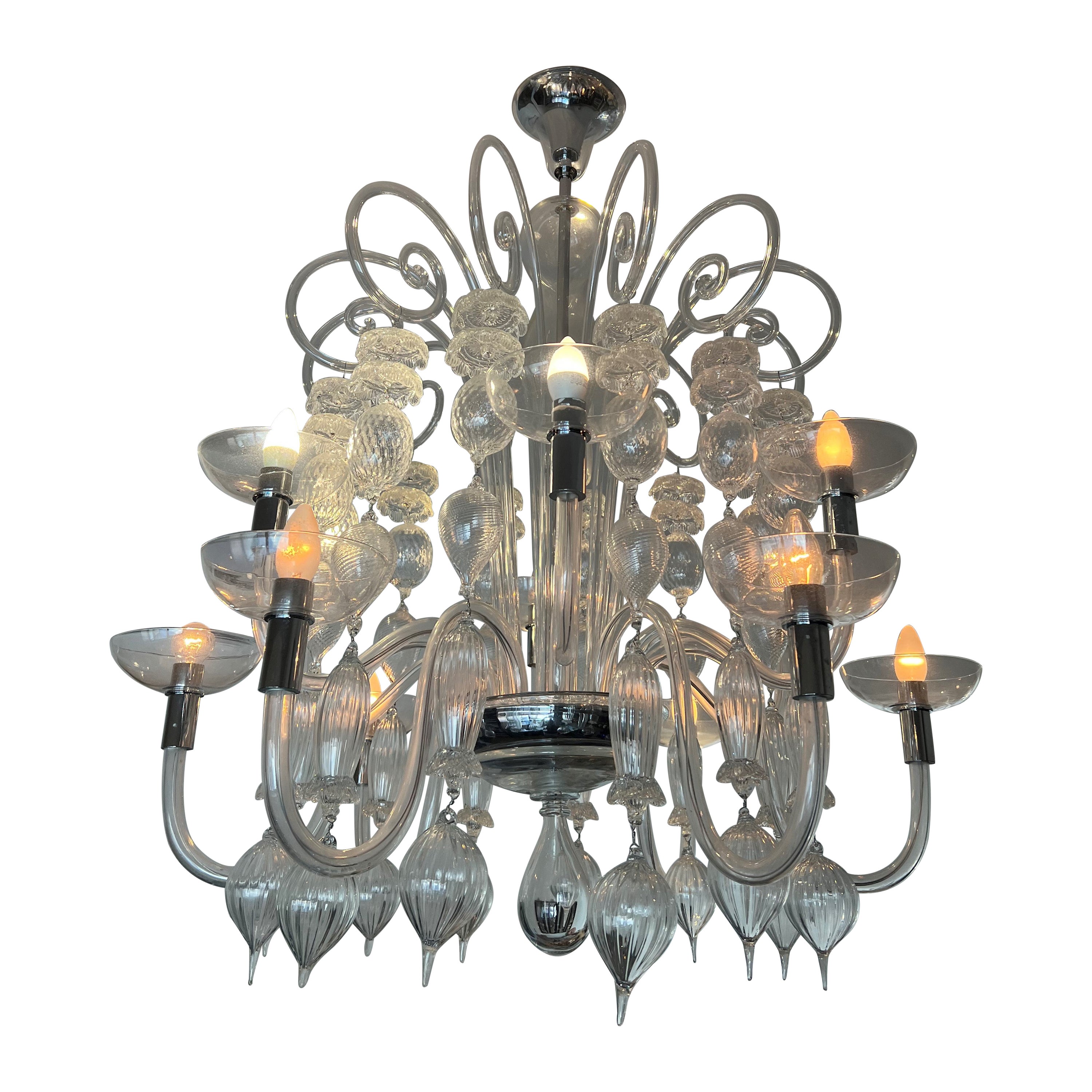 Lustre à 12 éclairages conçu par Carlo Scarpa pour Venini, signé Venini 2009/16