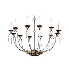 12-Light Contemporary Chandelier with Rock Crystals and Italian Carved Medallion
