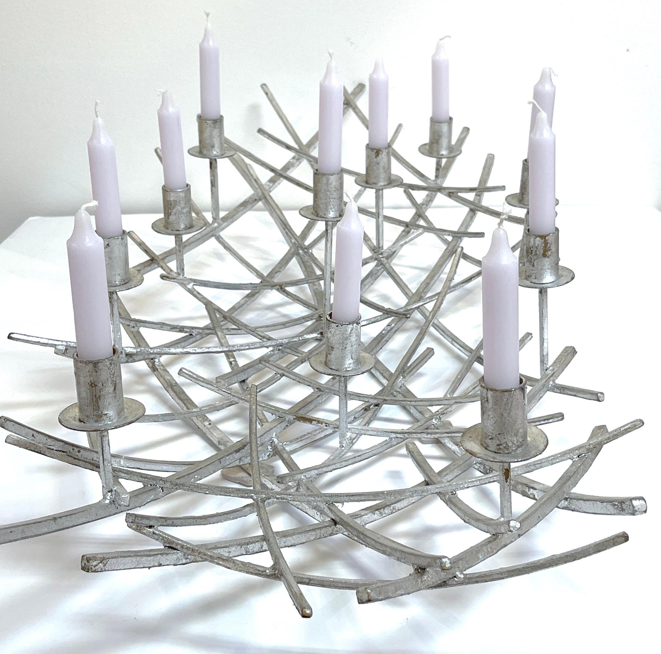 12 Light French Modern Kinetic Silvered Metal Candelabra Centerpiece   For Sale 6