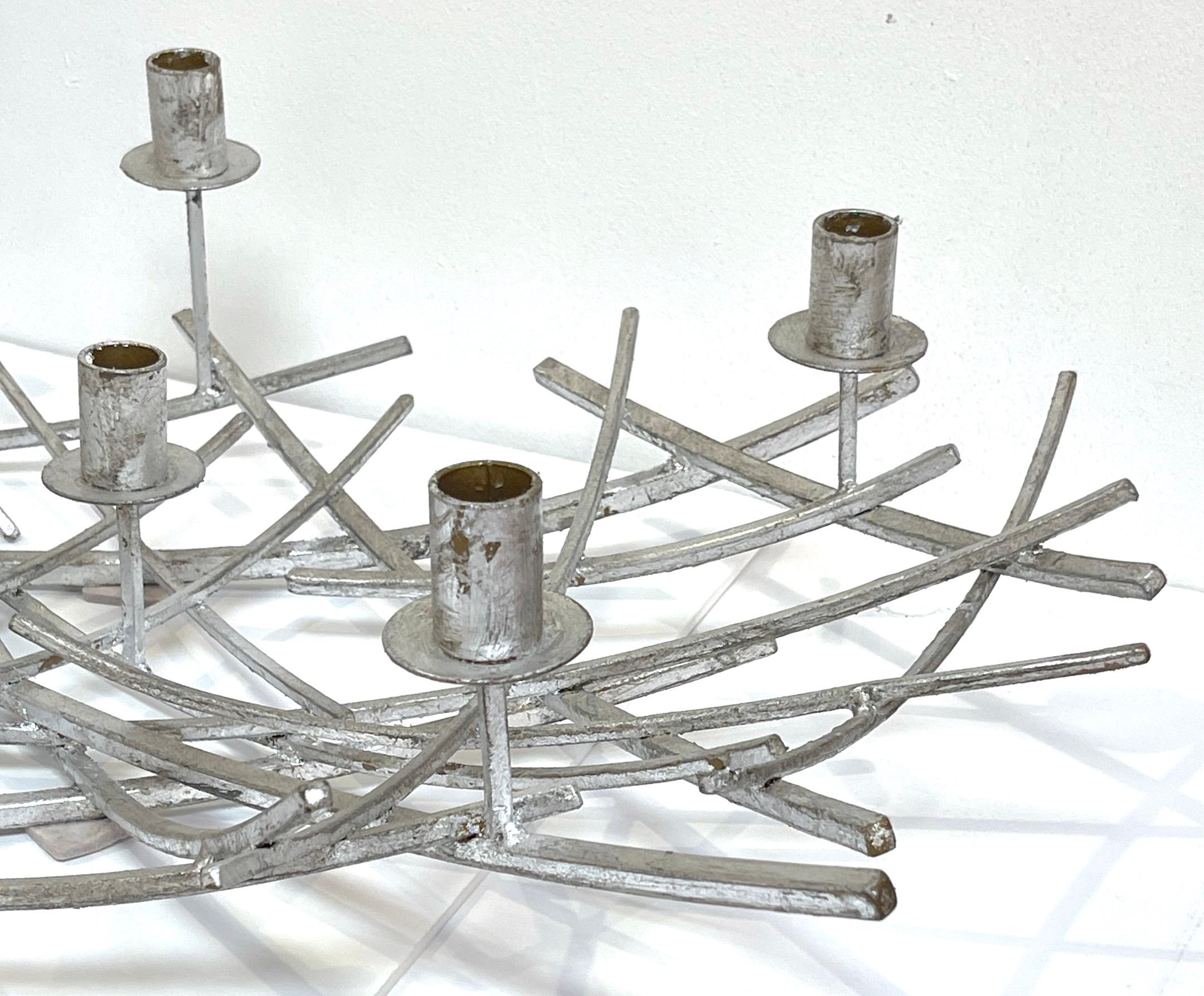12 Light French Modern Kinetic Silvered Metal Candelabra Centerpiece   For Sale 1