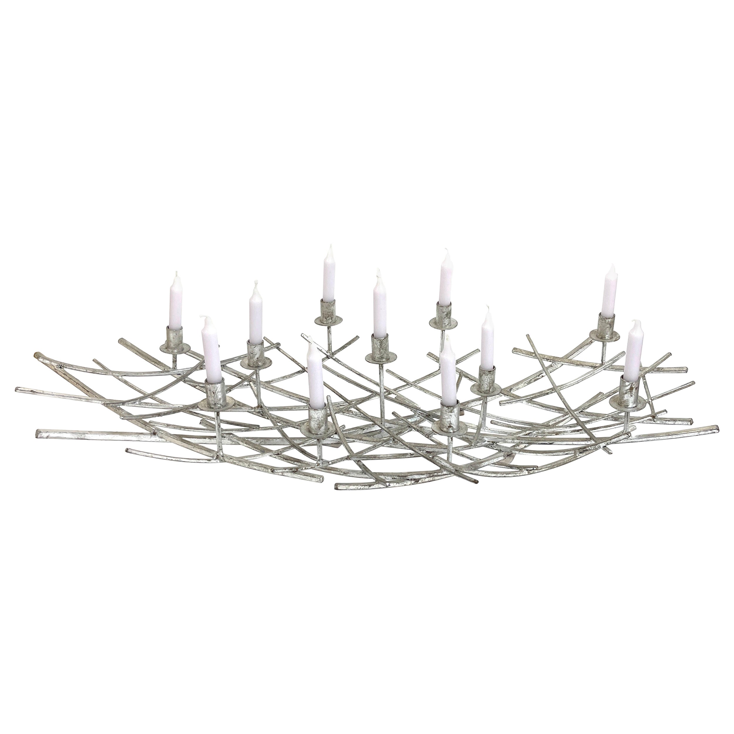 12 Light French Modern Kinetic Silvered Metal Candelabra Centerpiece