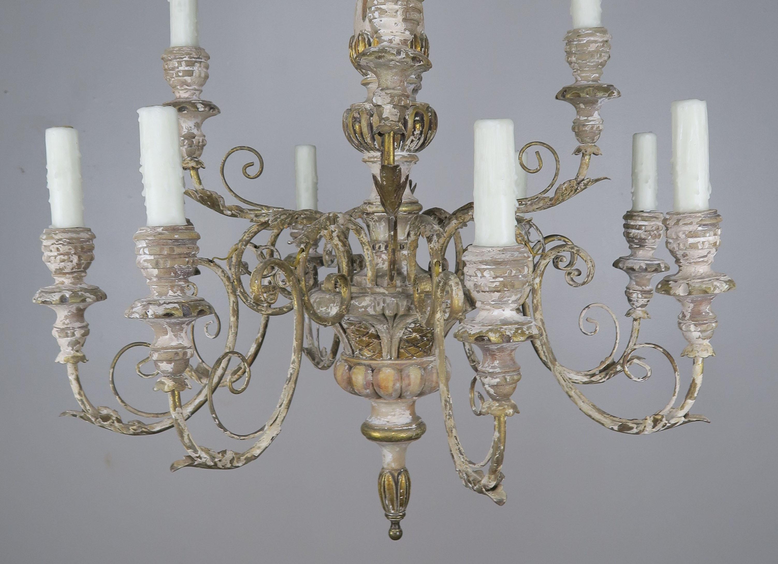 ‘12’ Light French Painted Carved Wood Chandelier 5