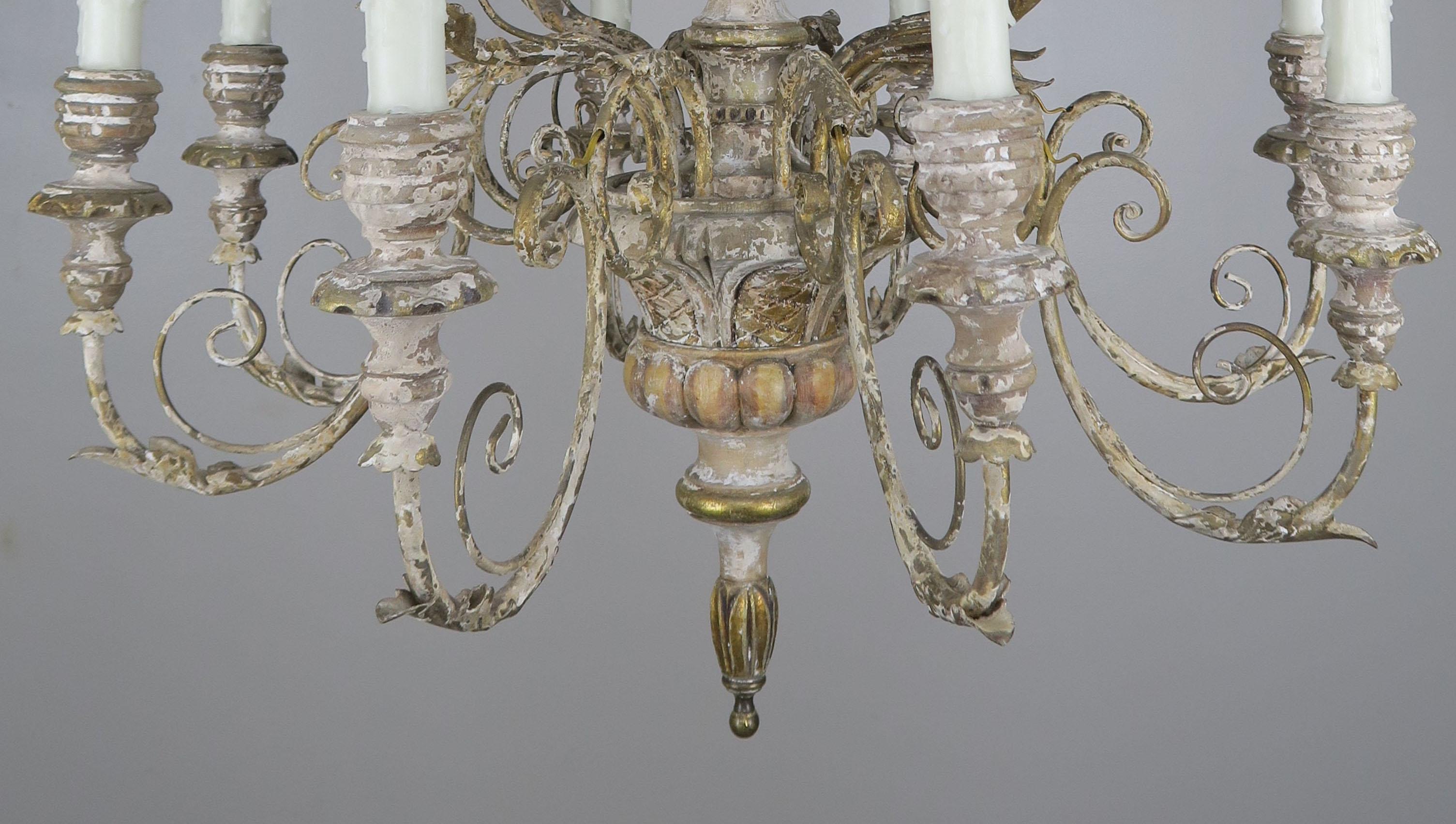 Rococo ‘12’ Light French Painted Carved Wood Chandelier