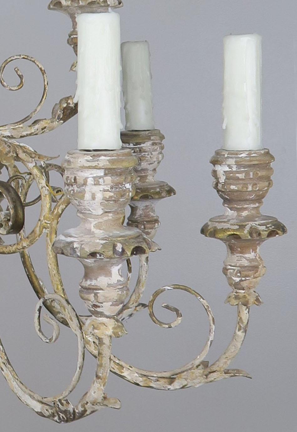 Mid-20th Century ‘12’ Light French Painted Carved Wood Chandelier