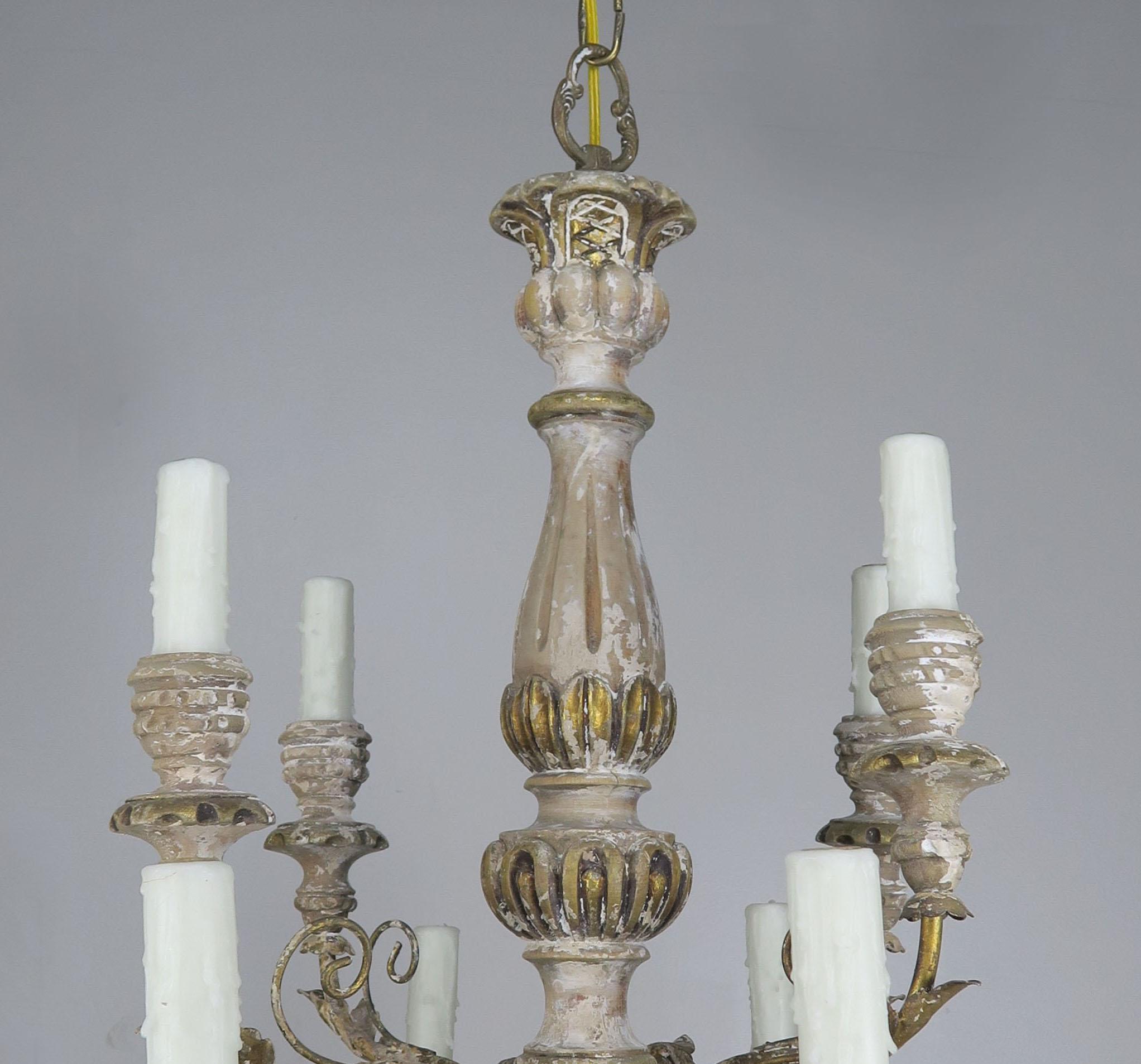 ‘12’ Light French Painted Carved Wood Chandelier 1