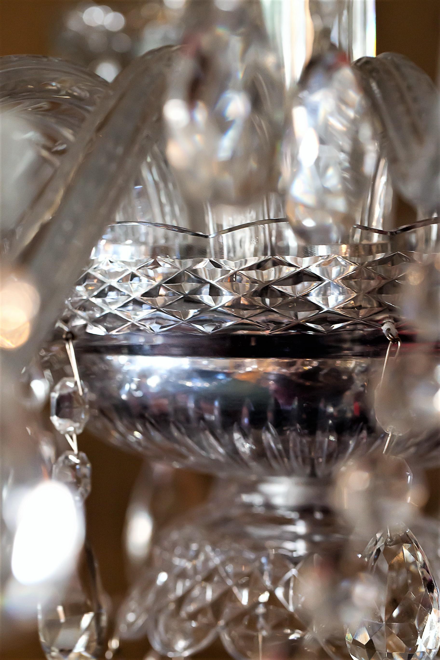 12-Light Georgian Crystal Chandelier, Bohemia, circa 1950 For Sale 3