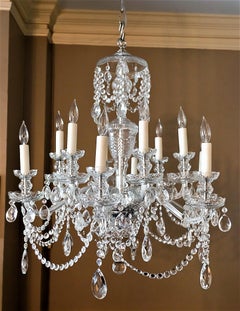 12-Light Georgian Crystal Chandelier, Bohemia, circa 1950