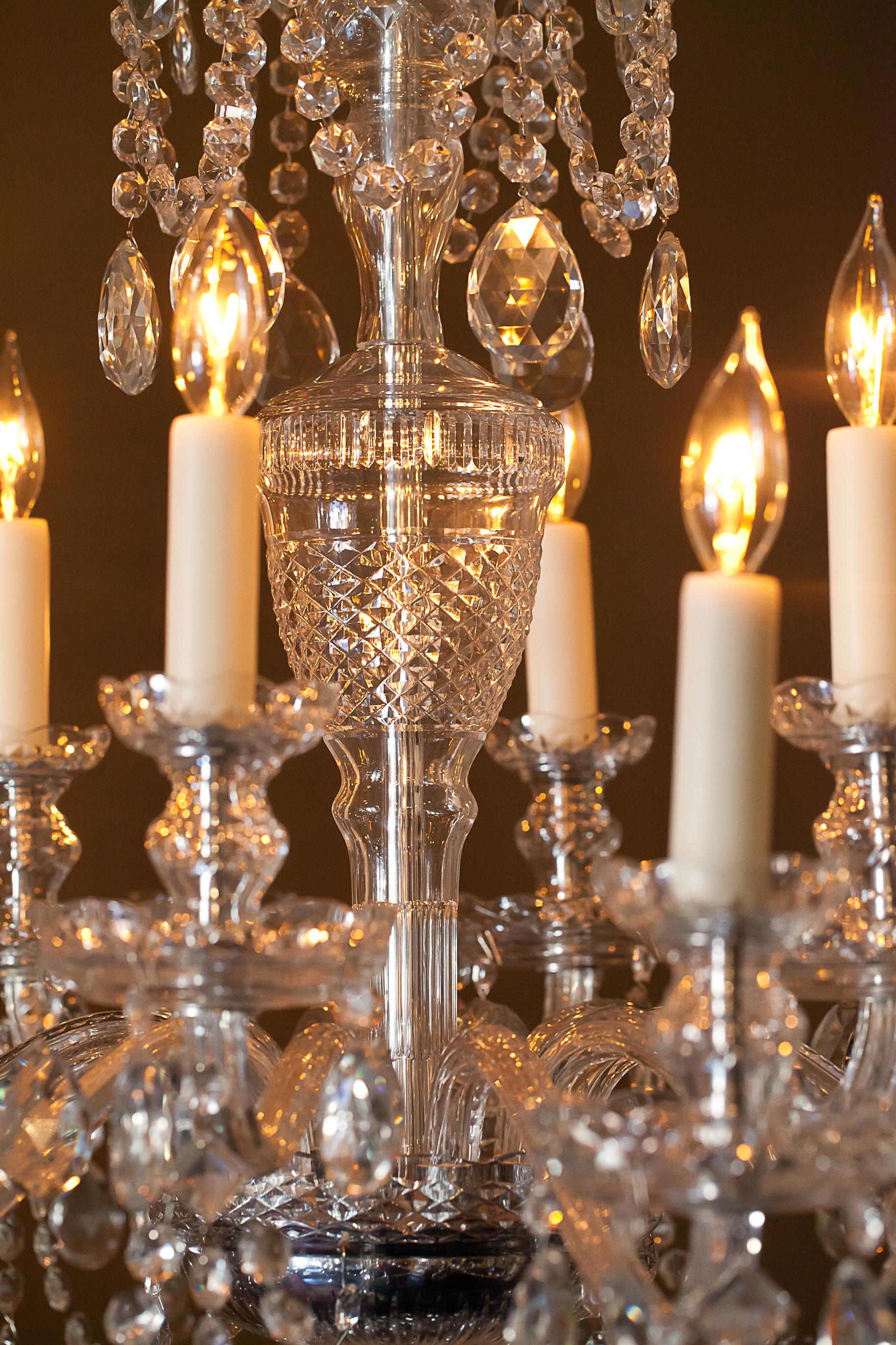 Czech 12-Light Georgian Crystal Chandelier, Bohemia, circa 1950 For Sale