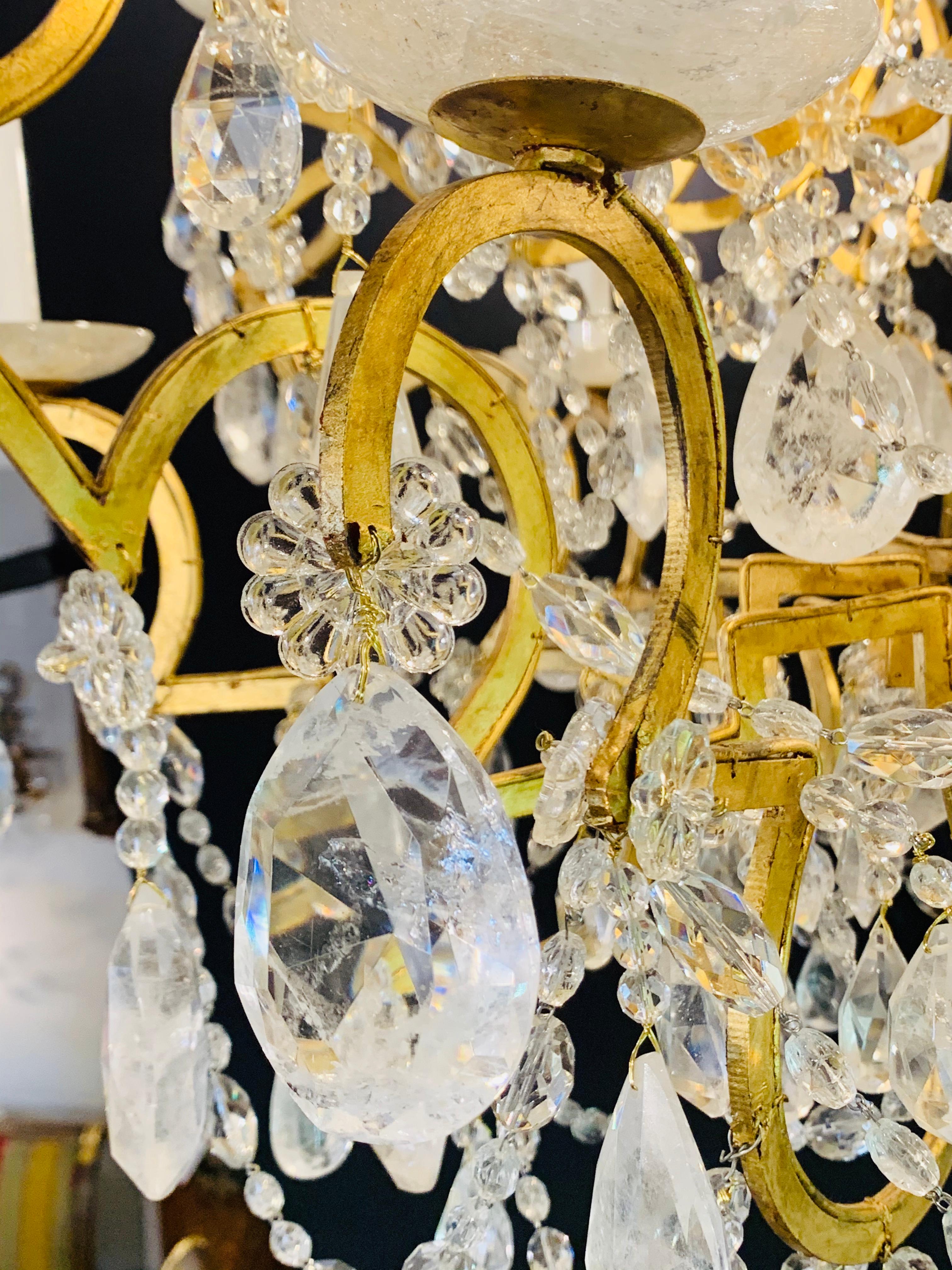 12 Light Gilt Metal Rock Crystal Chandelier. Hollywood Regency in Style For Sale 2