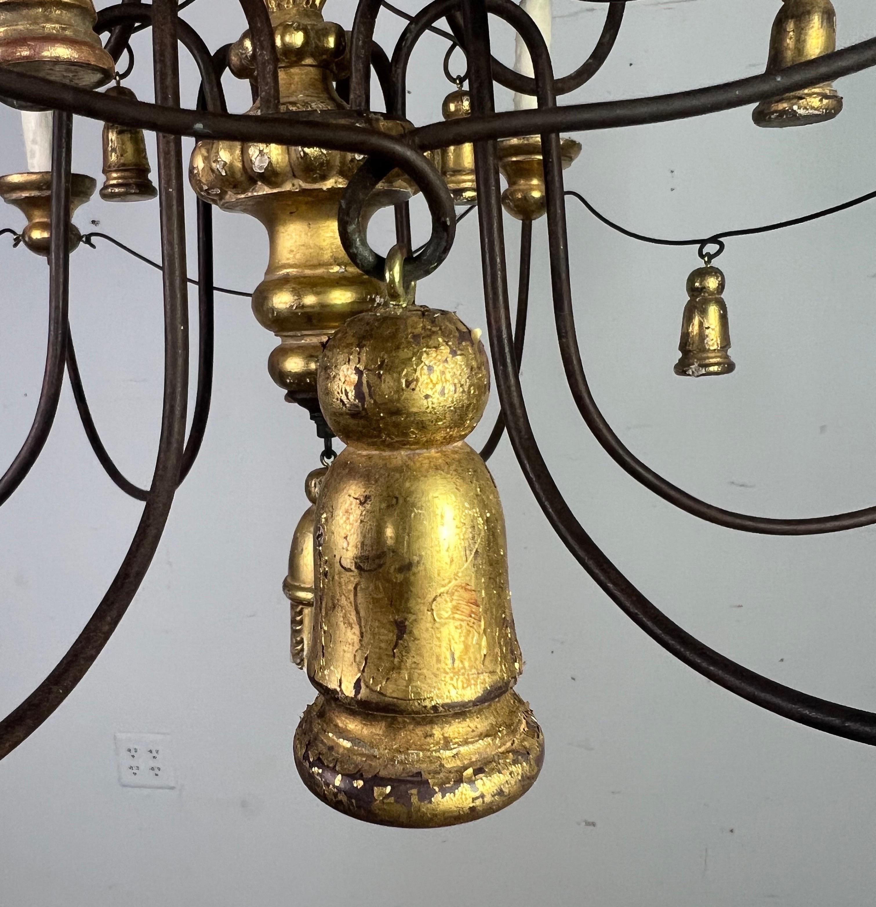 12 Light Giltwood and Iron Chandelier by Paul Ferrante-20th Century 7