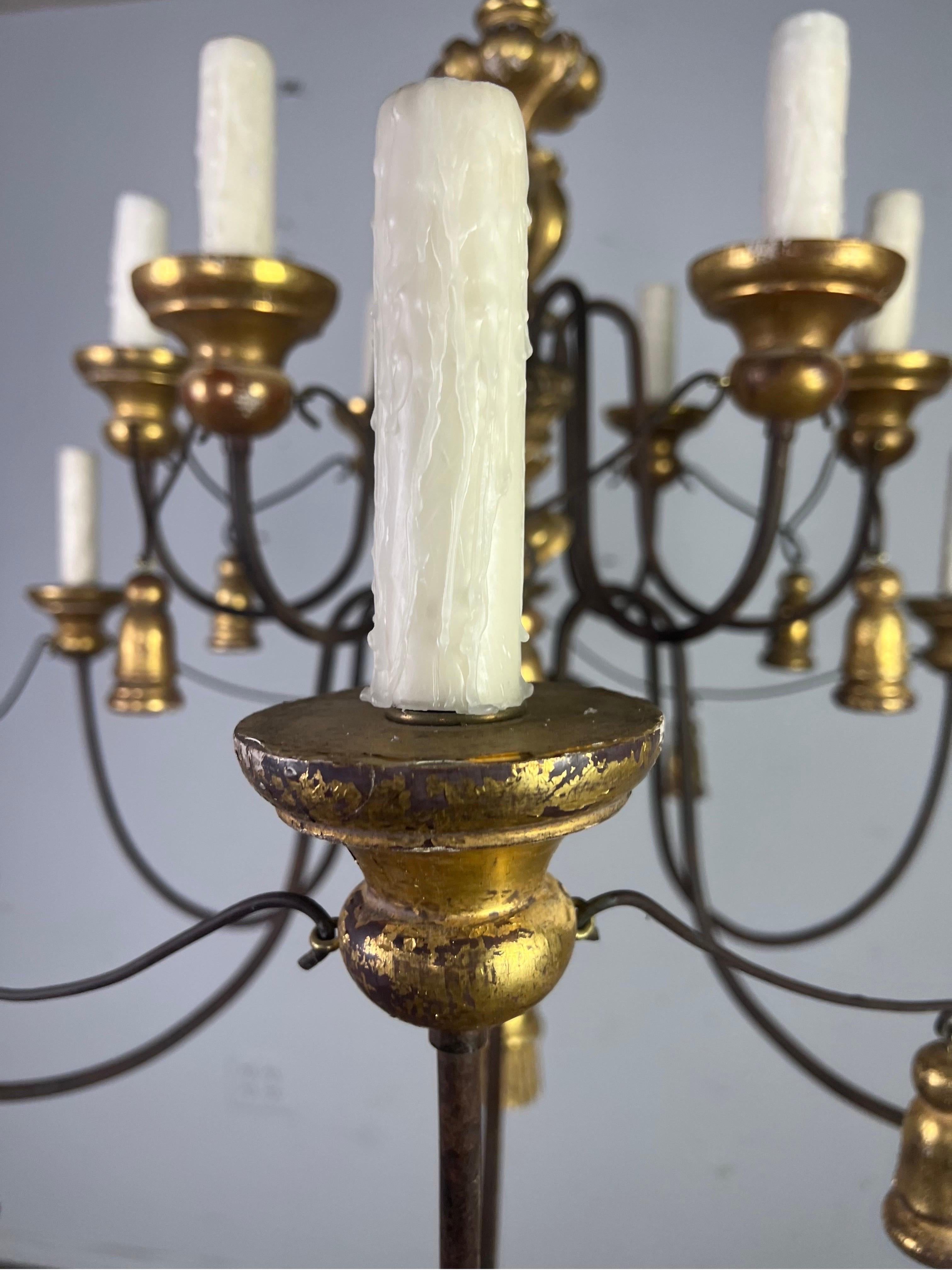 12 Light Giltwood and Iron Chandelier by Paul Ferrante-20th Century 8