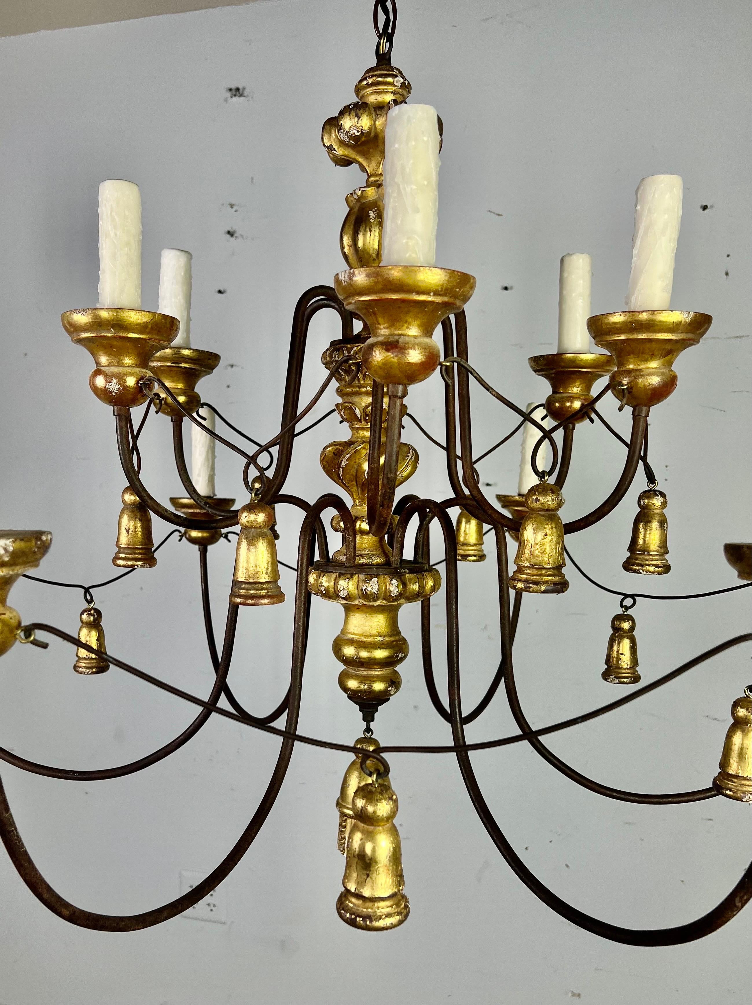 12 Light Giltwood and Iron Chandelier by Paul Ferrante-20th Century 4