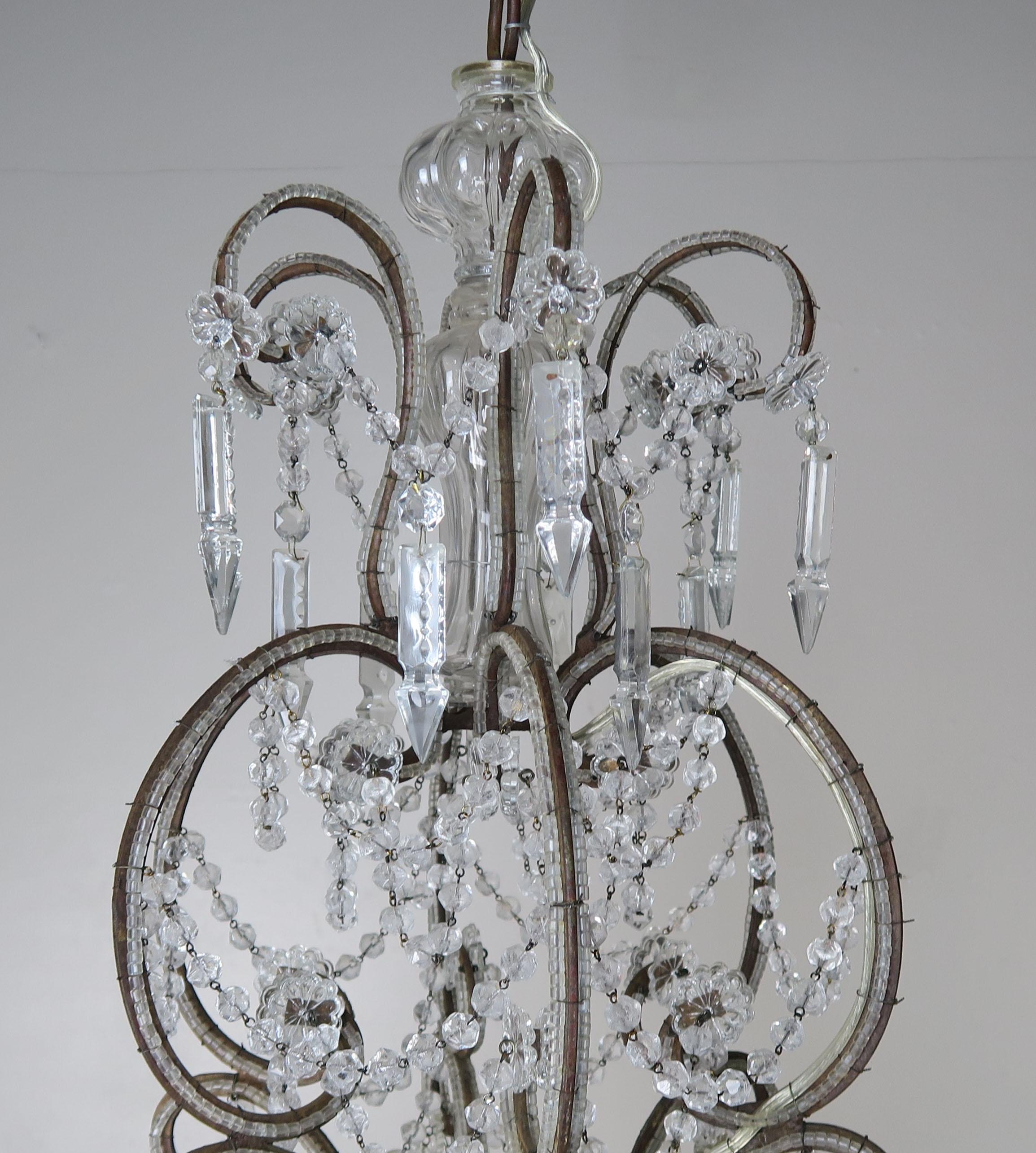Gilt '12' Light Monumental Italian Crystal Beaded Chandelier