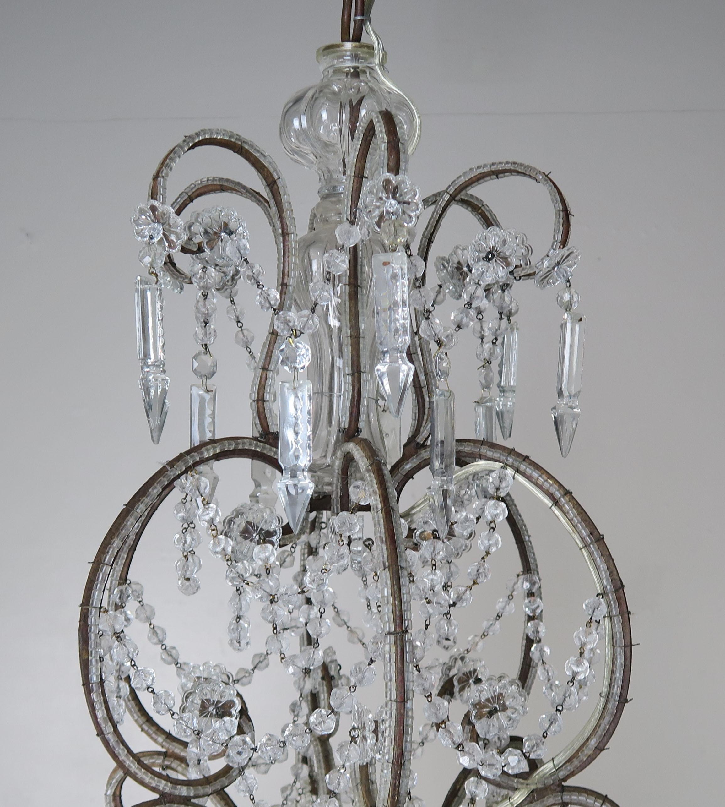 Gilt '12' Light Monumental Italian Crystal Beaded Chandelier For Sale