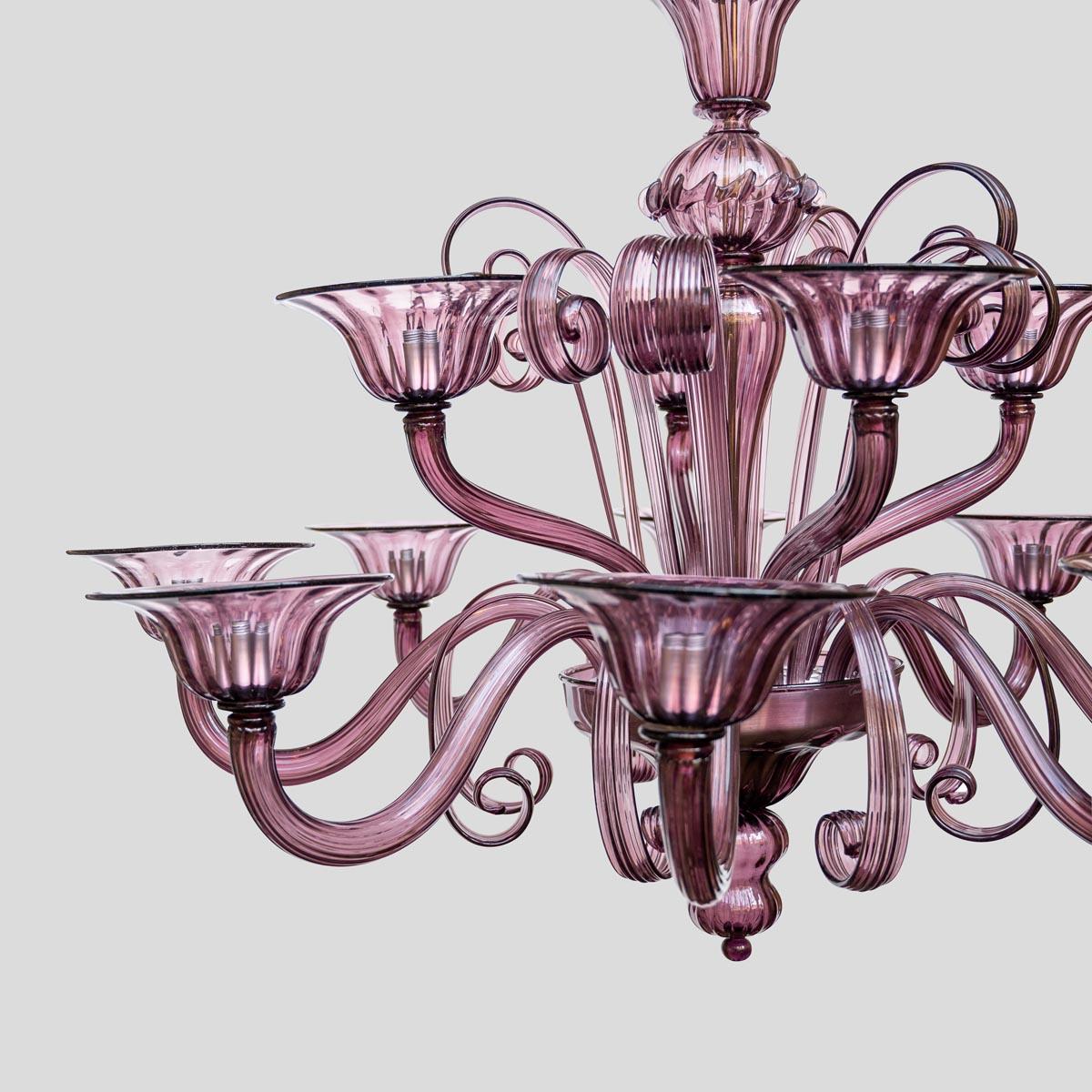 12 Light Purple colour Classic Venetian Chandelier by Cenedese Italy For Sale 3