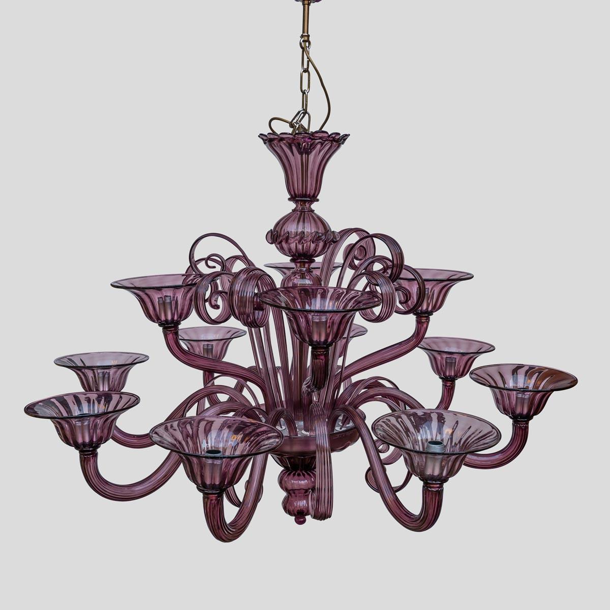 Mid-Century Modern 12 Light Purple colour Classic Venetian Chandelier by Cenedese Italy For Sale