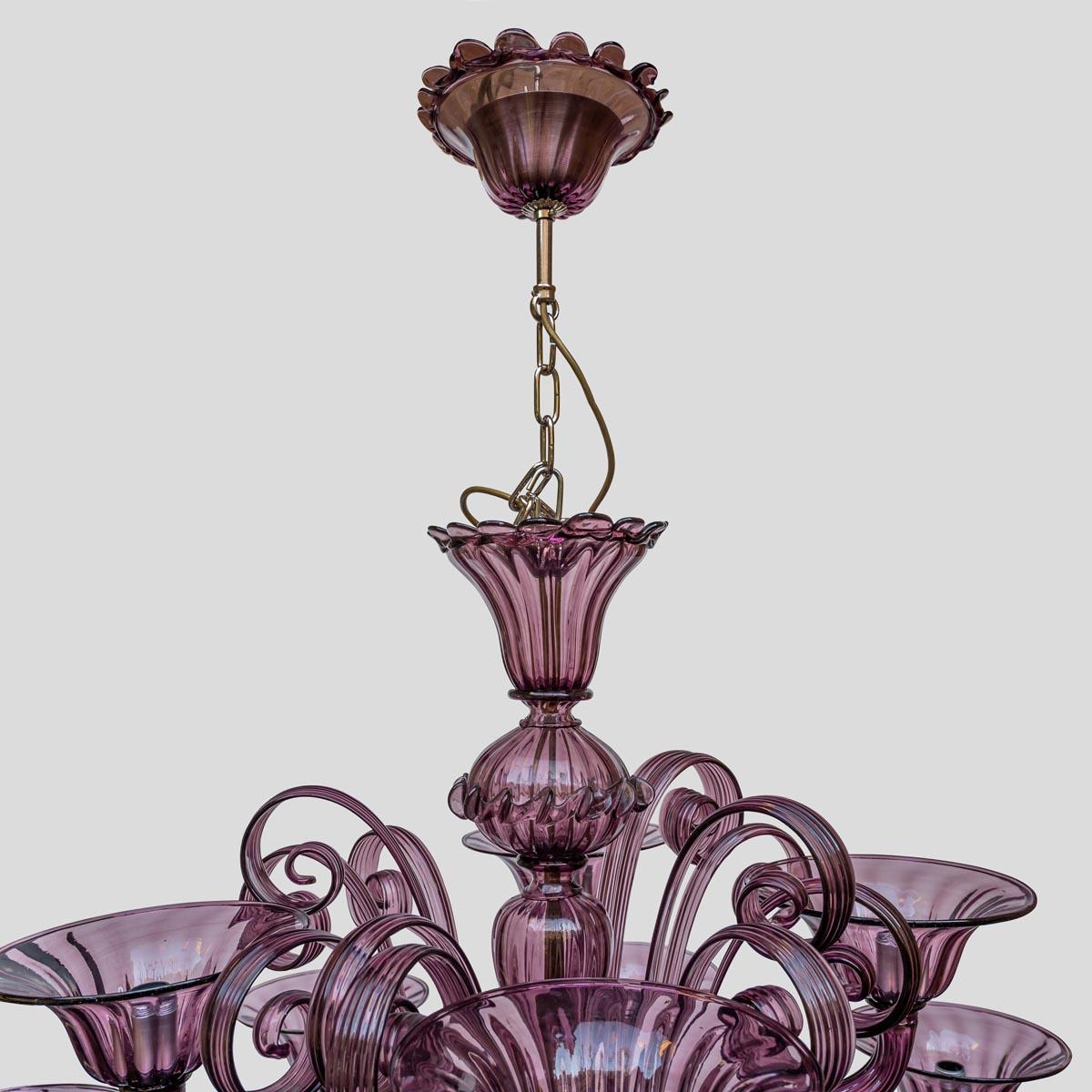 Italian 12 Light Purple colour Classic Venetian Chandelier by Cenedese Italy For Sale