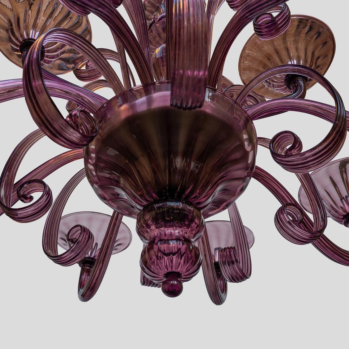 Late 20th Century 12 Light Purple colour Classic Venetian Chandelier by Cenedese Italy For Sale