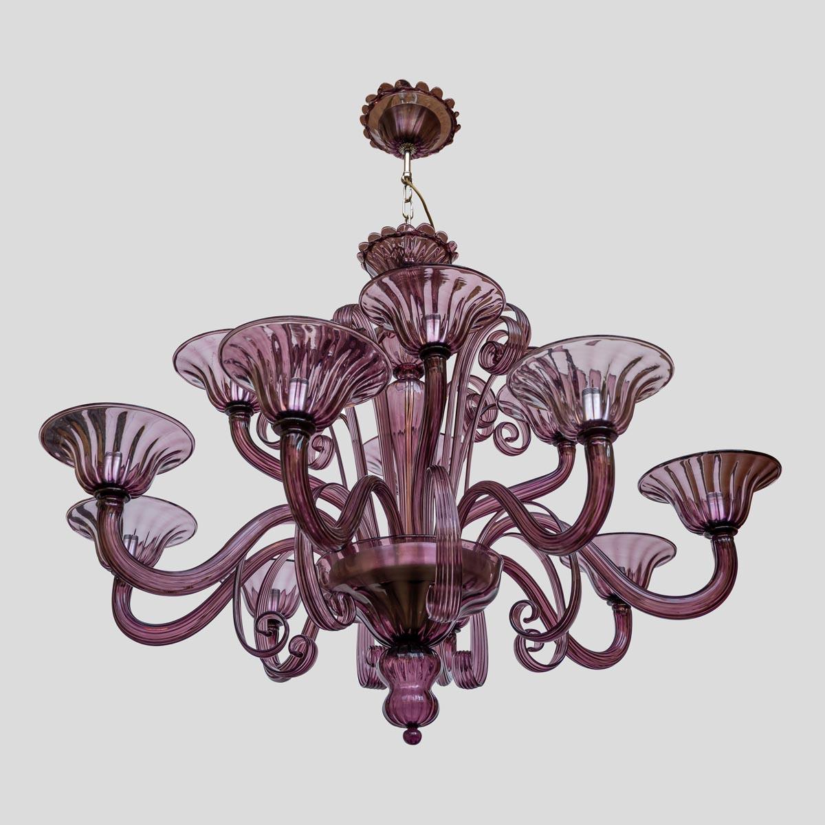 12 Light Purple colour Classic Venetian Chandelier by Cenedese Italy For Sale 1