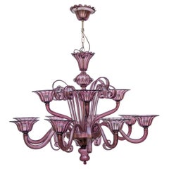 12 Lights Lila Farbe Classic Venezianischer Kronleuchter von Cenedese Italien